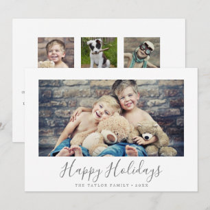 Minimal Silver Happy Holidays Year In Review Holiday Card