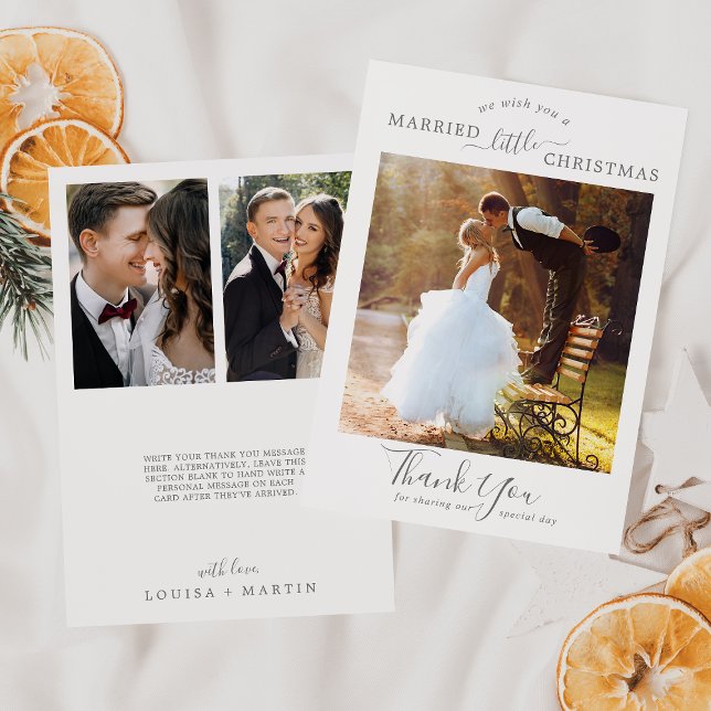 Minimal Silver Married Little Christmas 3 Photo Holiday Card (Creator Uploaded)