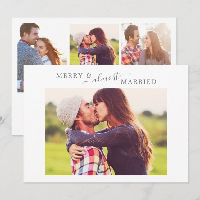 Minimal Silver Merry Almost Married Save the Date Holiday Card (Front/Back)