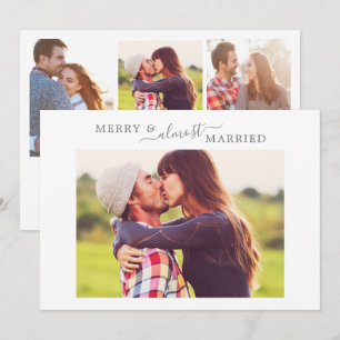 Minimal Silver Merry Almost Married Save the Date Holiday Card