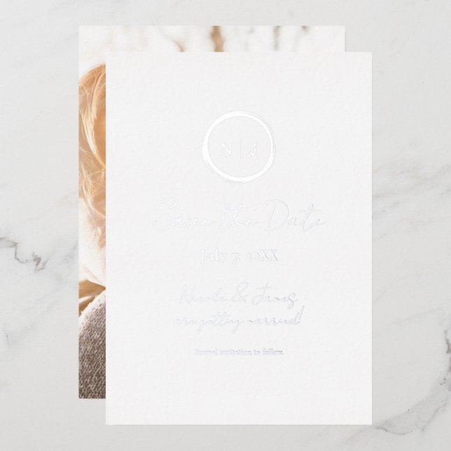 Minimal Silver Modern Glam Save the Date Photo  (Front/Back)