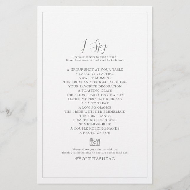 Minimal Silver Wedding Photo Scavenger Hunt Game Flyer (Front)