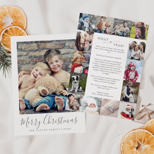 Minimal Silver What A Year Photo Collage Christmas Holiday Card (Creator Uploaded)