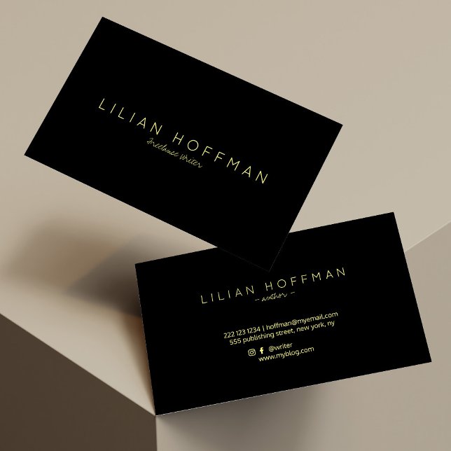 Minimal simple black gold script freelance writer business card (Creator Uploaded)