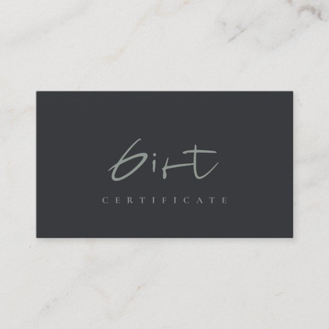 Minimal Simple Black Green Script Gift Certificate (Front)