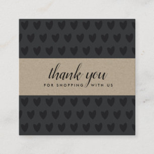 MINIMAL SIMPLE BLACK KRAFT HEART  THANK YOU LOGO SQUARE BUSINESS CARD