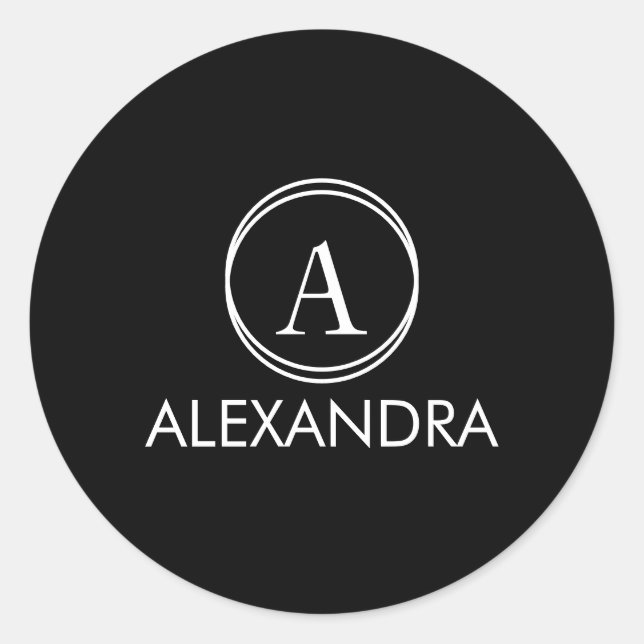 Minimal Simple Black Monogram Name Classic Round Sticker (Front)