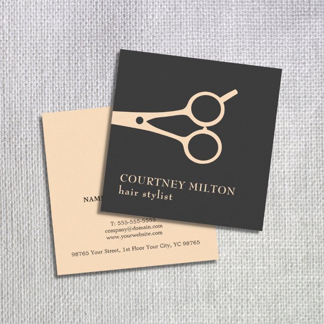 Minimal Simple Black Pastel Scissor Hair Stylist Square Business Card (Creator Uploaded)