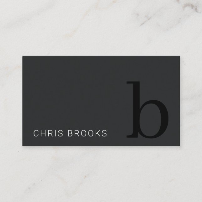 Minimal Simple Black & White Monogram Initial Business Card (Front)