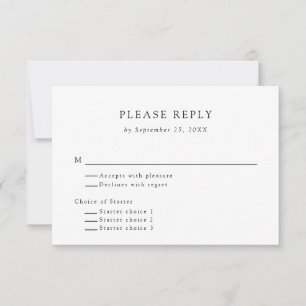 Minimal Simple Black & White RSVP Appetizer Choice Card