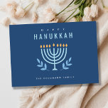 Minimal Simple Blue Menorah Candles Happy Hanukkah Holiday Card<br><div class="desc">If you need any further customisation please feel free to message me on yellowfebstudio@gmail.com.</div>