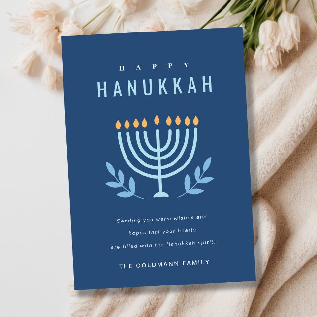 Minimal Simple Blue Menorah Candles Happy Hanukkah Holiday Card (Creator Uploaded)