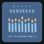 Minimal Simple Blue Yellow Candles Happy Hanukkah Square Sticker<br><div class="desc">If you need any further customisation please feel free to message me on yellowfebstudio@gmail.com.</div>