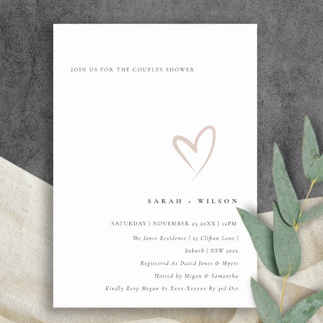 Minimal Simple Blush Heart Couples Shower Invite (Creator Uploaded)