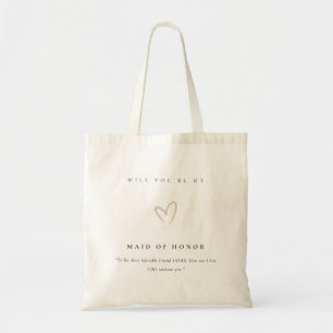 Minimal Simple Blush Heart Maid of Honour Gift Tote Bag