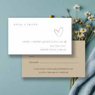Minimal Simple Blush Heart Refer a Friend Discount Business Card