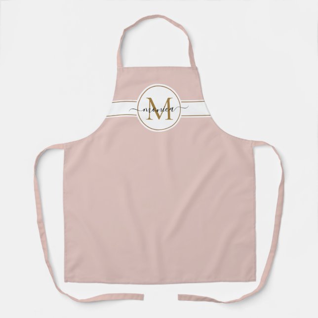 Minimal Simple Blush Pink Gold Monogrammed Name Apron (Front)