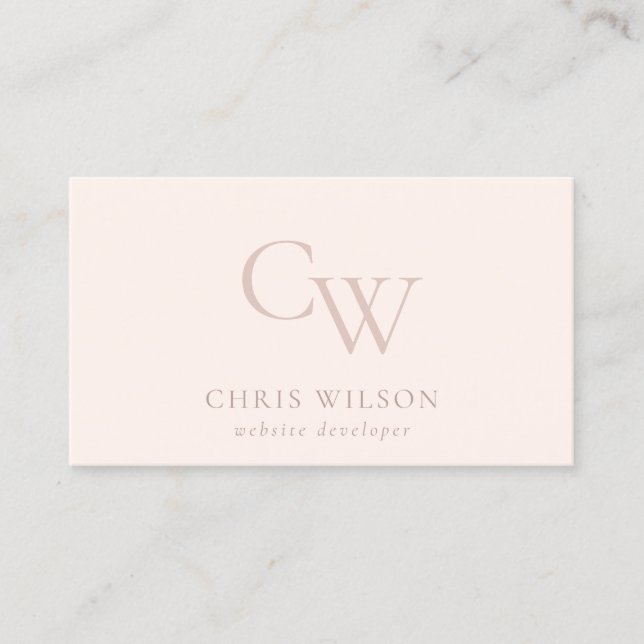 Minimal Simple Blush Pink Monogram Initial Business Card (Front)