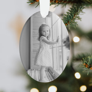 Minimal Simple Christmas   Black and White Photo Ornament