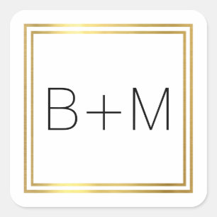 minimal simple, clean and clear monogram on white  square sticker