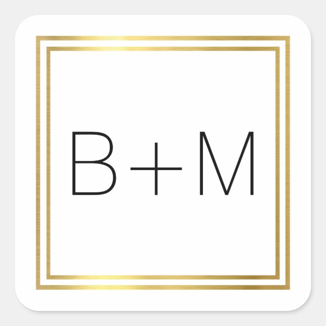 minimal simple, clean and clear monogram on white  square sticker (Front)