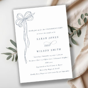 Minimal Simple Dusky Blue Coquette Bow Engagement Invitation