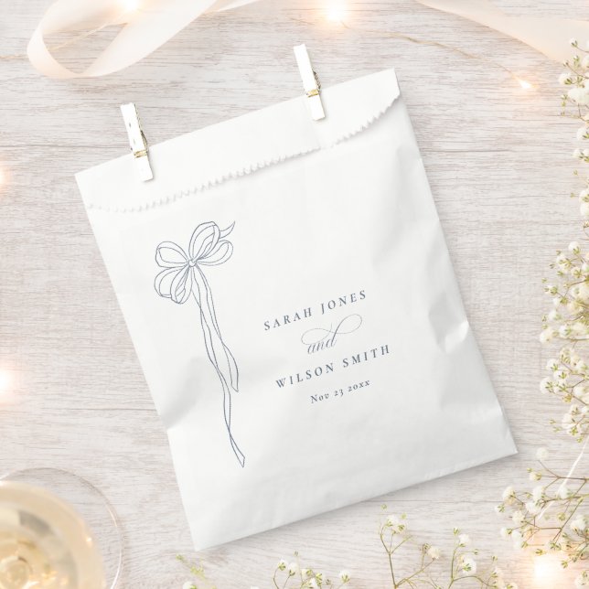 Minimal Simple Dusky Blue Coquette Bow Wedding Favour Bag (Clipped)