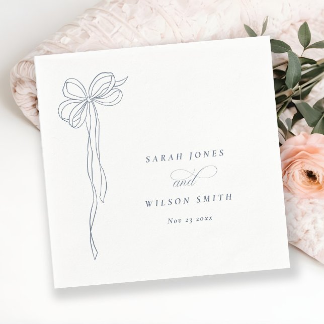 Minimal Simple Dusky Blue Coquette Bow Wedding Napkin (Creator Uploaded)