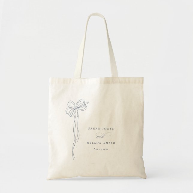 Minimal Simple Dusky Blue Coquette Bow Wedding Tote Bag (Front)