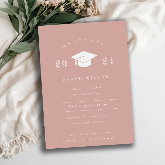 Minimal Simple Dusky Blush Pink Graduation Party Invitation (Creator Uploaded)