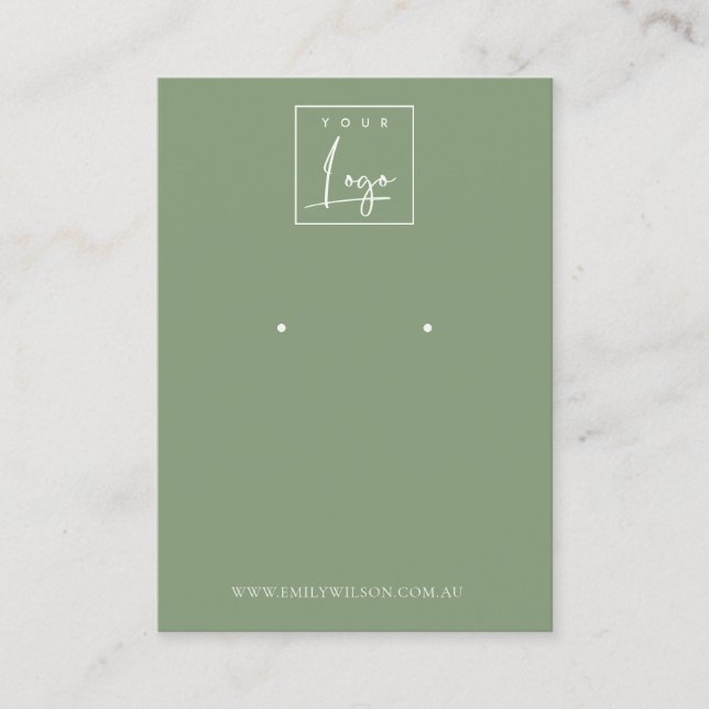 Minimal Simple Dusky Muted Green Earring Display Business Card (Front)