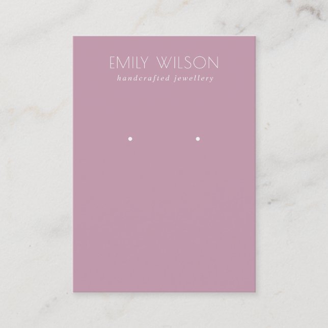 Minimal Simple Dusky Pink Purple Earring Display Business Card (Front)