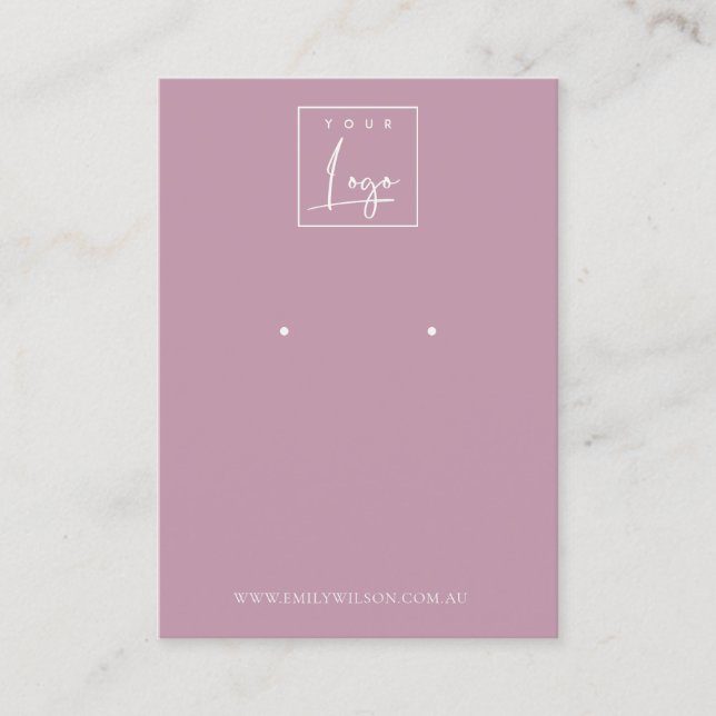 Minimal Simple Dusky Pink Purple Earring Display Business Card (Front)