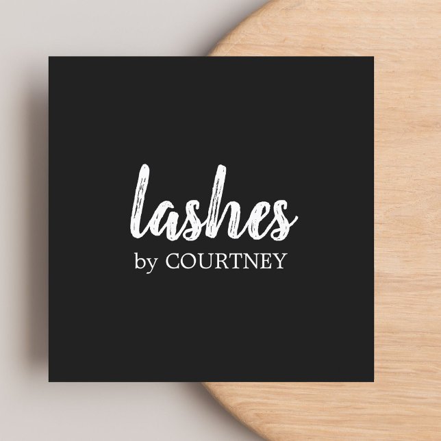 Minimal Simple Elegant Black White Lashes Brows Square Business Card (Creator Uploaded)