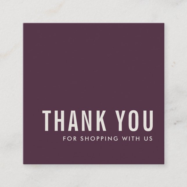 MINIMAL SIMPLE ELEGANT BOLD GRAPE WINE THANK YOU SQUARE BUSINESS CARD (Front)