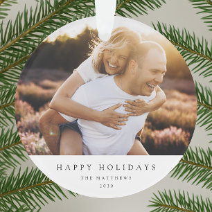 Minimal Simple Elegant Christmas Couple Photo Ornament