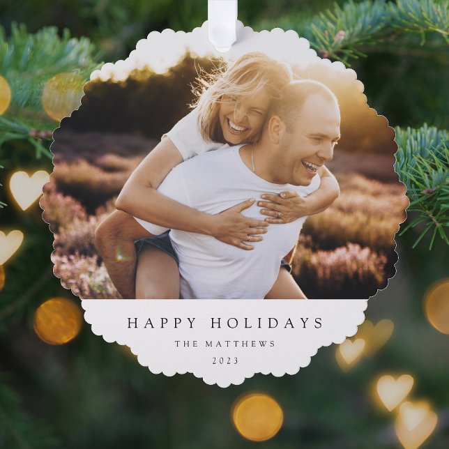 Minimal Simple Elegant Christmas Couple Photo Tree Decoration Card (Creator Uploaded)