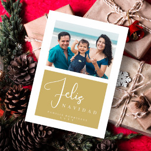 Minimal Simple Exquisite Spanish Fake Golden Photo Holiday Card