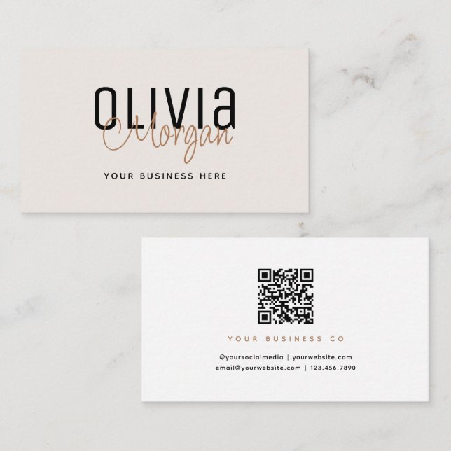 Minimal Simple Font Duo QR Code Business Card (Front/Back)