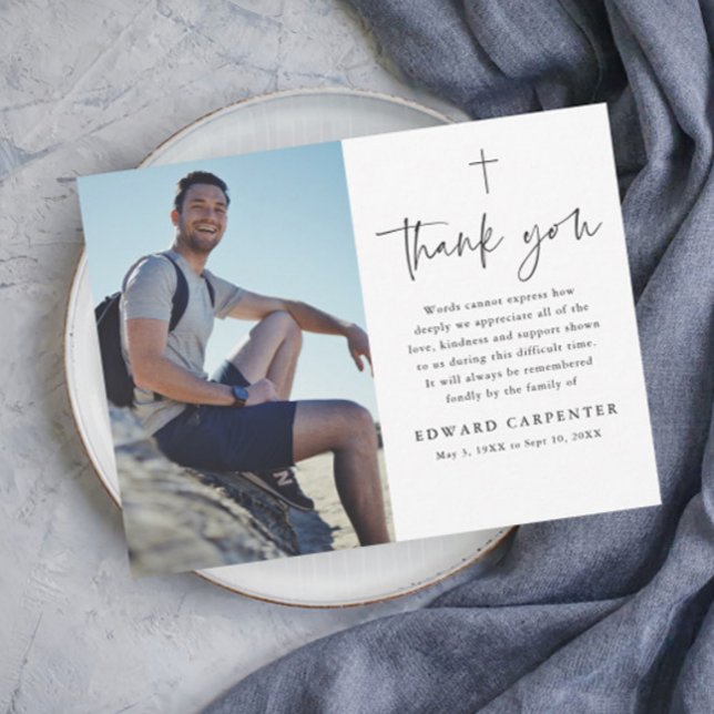 Minimal Simple Funeral Memorial Photo Thank You Card (Creator Uploaded)