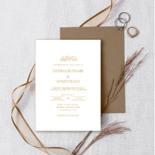 Minimal Simple Gold Script White Muslim Wedding Invitation