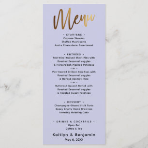 Minimal Simple Gold Typography Lavender Menu