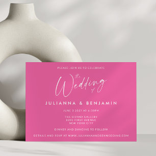Minimal Simple Hot Pink Modern Script Wedding   Invitation