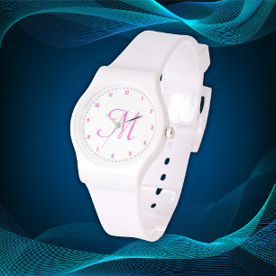 Minimal Simple Initial Monogram Numerals Pink   Watch
