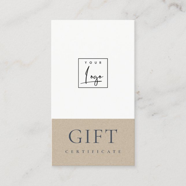 Minimal Simple Kraft Logo Gift Certificate (Front)