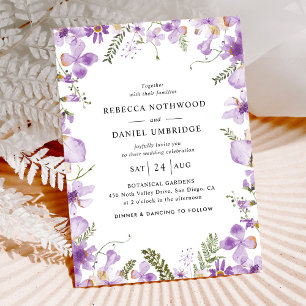 Minimal Simple Lilac Wildflowers Wedding Invitation