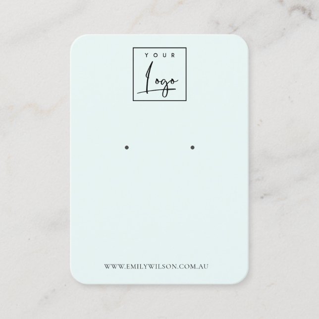 Minimal Simple Logo Sky Blue Aqua Earring Display Business Card (Front)