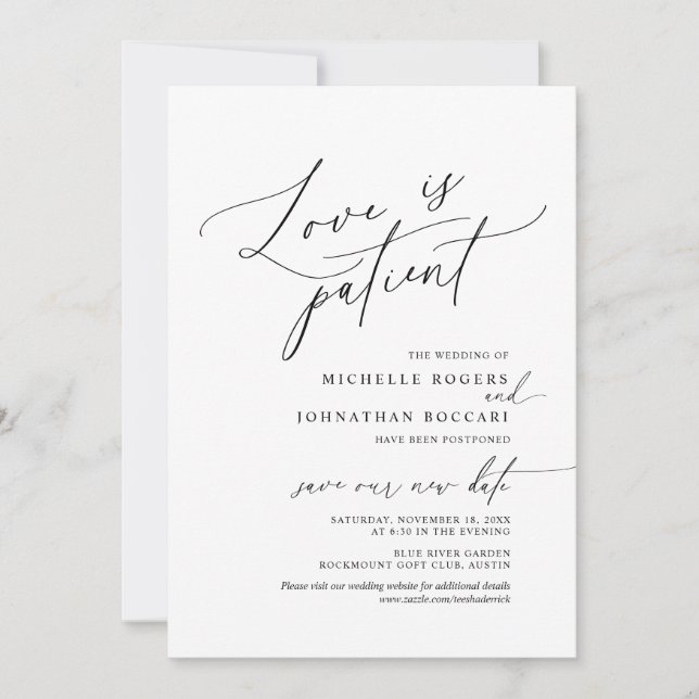 Minimal Simple, Love in patient, wedding postponed Invitation (Front)