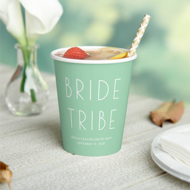Minimal Simple Mint Green Bride Tribe Bachelorette Paper Cups (Insitu)