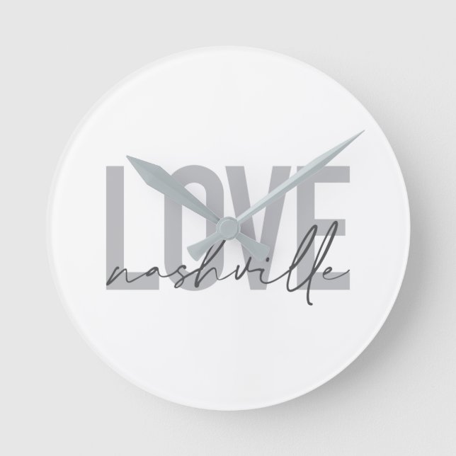 Minimal, simple, modern cool design Love Nashville Round Clock (Front)